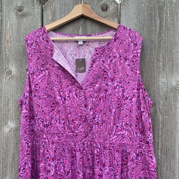 LIZ CLAIBORNE Dress 2XL Women’s Pink White Smocked Waist V Neck Maxi Summer - Picture 4 of 8